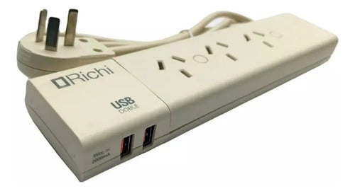 Richi Multiple Outlet Power Strip - 3 Sockets + 2 USB Ports - Ivory 3C 0