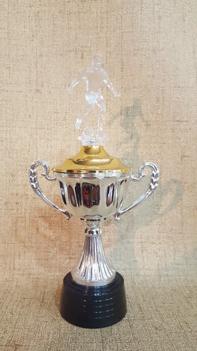 CABPremiaciones Copa Plástica Asas Trofeo Futbol Jugador Transparente 25cm 2