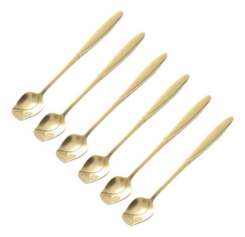 Pack of 6 Golden Metal Spoons with Pink Rose Detail 0