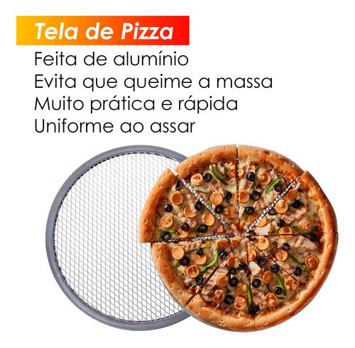 Kit 5 Peças Tela Para Pizza Redonda 35 Cm Alumínio 4