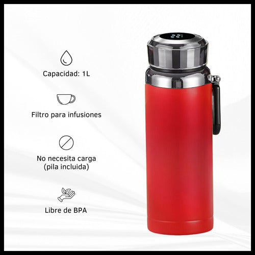 Stainless Steel 1 Liter Thermos Bottle with LED Display Temperature and Filter 32