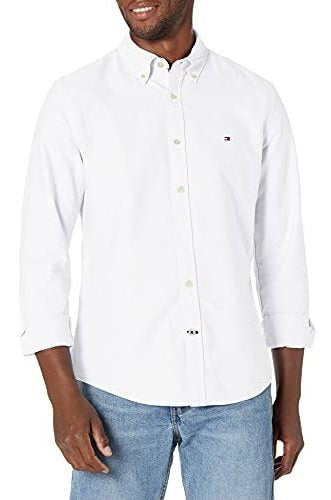 Tommy Hilfiger Camisa Oxford Solida De Manga Larga Con Boton 0