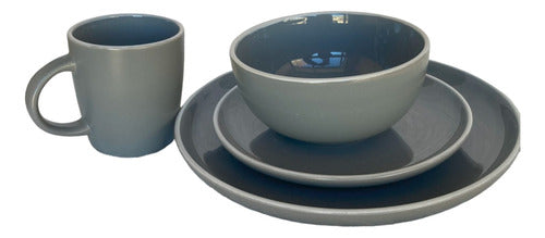 Tushop Gray Dinnerware Set 16 Pieces with White Edge - Dinnerware C 3