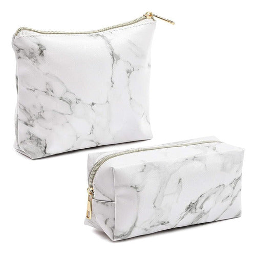 Glamlily White Marble Printed Cosmetic Travel Bag Set 0