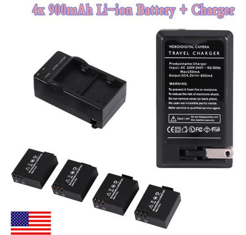 SJ4000 4pcs 3.7V 900mAh Li-ion Battery + Charger for Action Camera 1