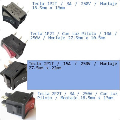 Abebashop Pack 30x Tecla 2P1T 15A 250V Montaje 27.5mm X 22mm 1