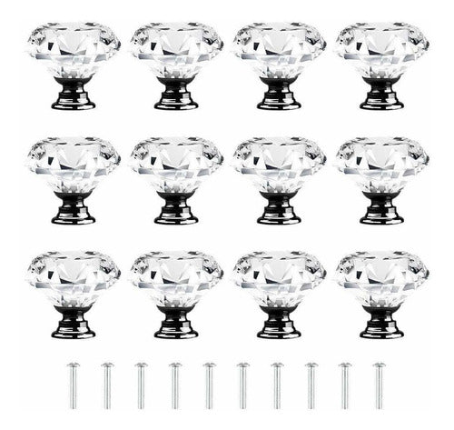 Tomorotec 12 PCS 30mm Crystal Clear Glass Cabinet Drawer Pulls Black Base 0