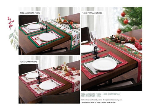 Jean Cartier Set of 5 Pieces: 4 Individual Placemats + Christmas Runner 1