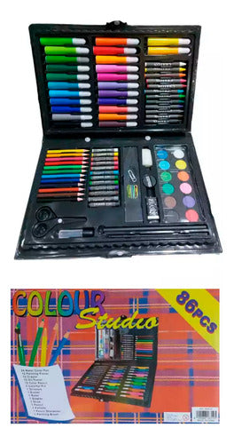 Valija Infantil Escolar 86 Piezas Lapices Crayones Acuarelas 6