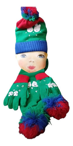 Generic Set Gorro, Bufanda Y Guantes Con Pompones. Infantil. Unisex. 0