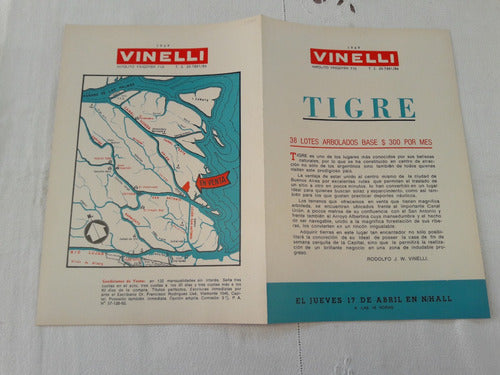 Publicidad Antiguo Folleto De Loteo Vinelli Tigre Año 1969 2