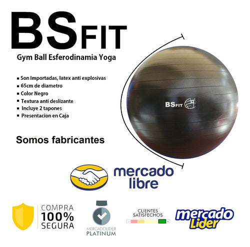 BSFIT Pelota Esferodinamia De 65 Cm Fit Gym Ball Pilates Yoga Esf 1