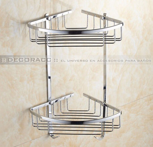 Corner Double Shelf with Hooks for Bathroom Shower Box Stainless Steel Quality Decoracc® 2