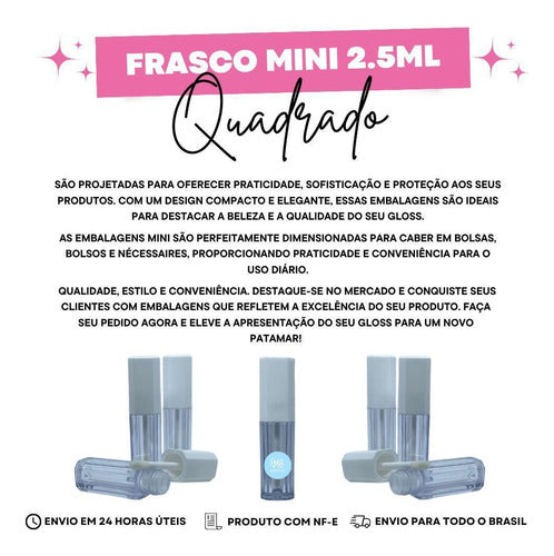 10 Mini Gloss Labial - Batom Liquido Frasco Quadrado Vazio 3