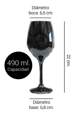 Nadir Set of 6 Black Glass Wine Goblets 490 ml 1