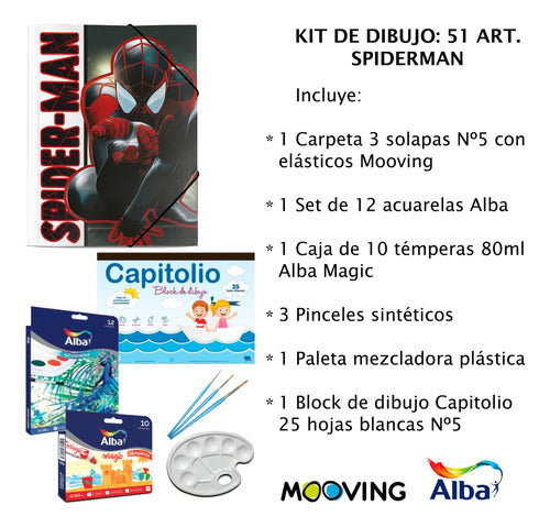 Kit Dibujo 51 Art. Spiderman Temperas Acuarelas Pincel 1