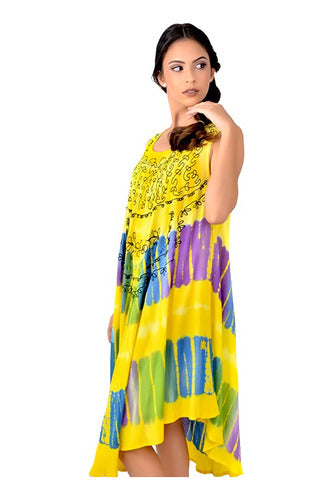 Hindu Batik Embroidered Wide Bias Cut Women's Sun Dress 20