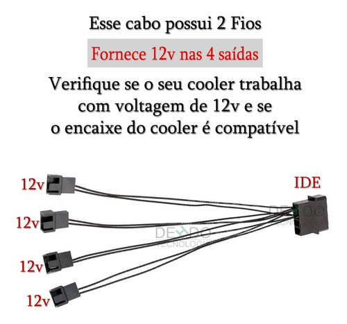 Cabo Adaptador Multi Fan Molex P/ 4 Coolers 4 Pin Frete Grat 2