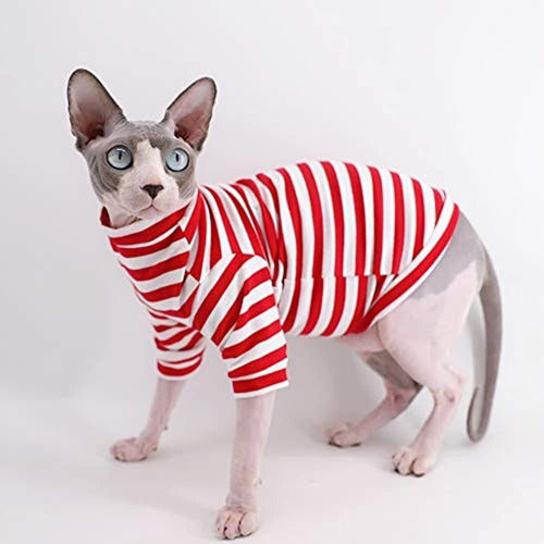 Sphynx Gato Sin Pelo Rayas Rojas Camisetas De Algodon De Ve 2