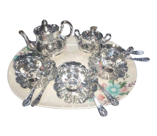 Tea Service Set Silver 15 Pieces with Melamine Tray 0