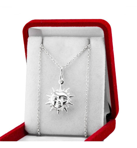 925 Silver Sun Heart Pendant Necklace Set Imported 0