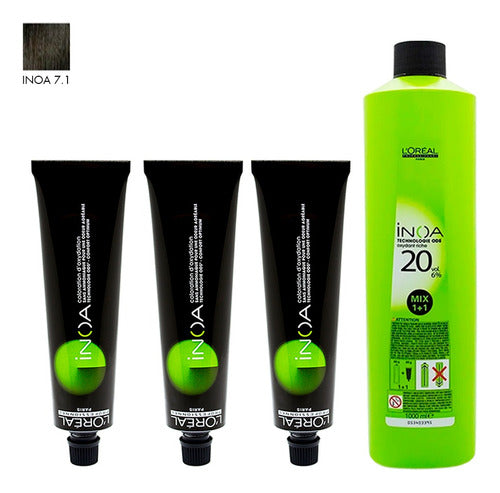 L'Oréal Professionnel Inoa X3 Ammonia-Free Hair Color Tint 7.1 + Oxidant 0