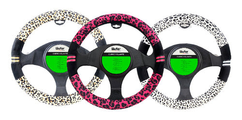Car Steering Wheel Cover Animal Print Woman PVC + TPE 0