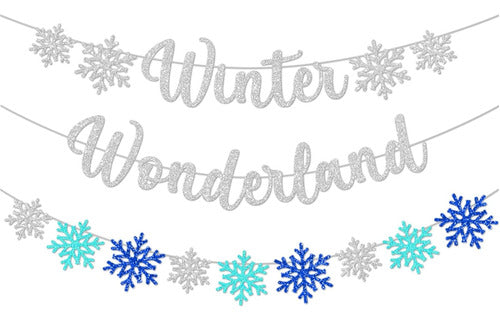 Banderines Copos Nieve Winter Wonderland Pack X 3 Piezas 0