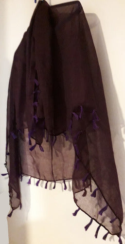 Generic Square Scarf in Violet and Beige with Fringes 1