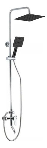 Perfect Italy Square Shower Column Black Showerhead Chrome Bar 0