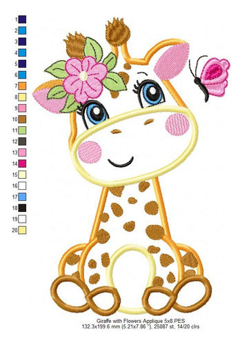 Elma Matrizes Giraffe Animal Embroidery Machine Matrix for Girls with Flowers 1347 3