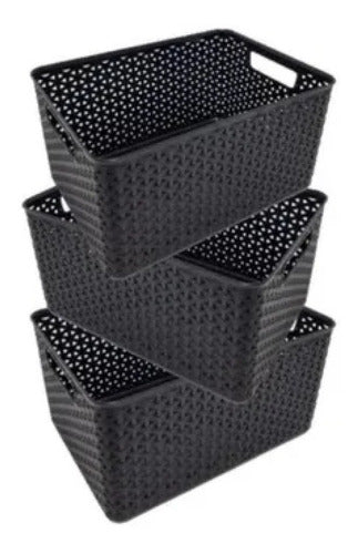 Colombraro Rectangular Rattan Organizer Basket Set of 3 3