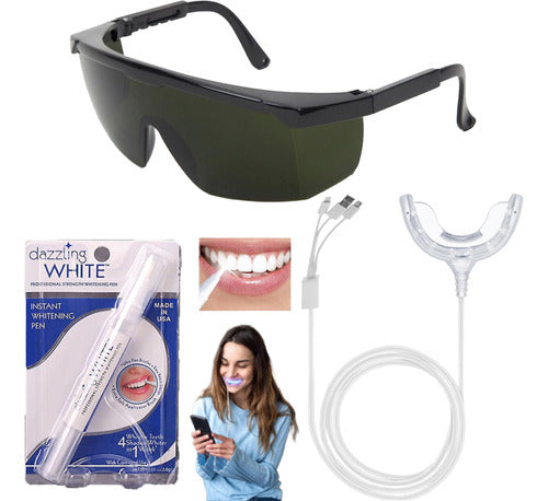 Set Blanqueo Luz Led Uv Portatil + Pincel Dental + Anteojos 0