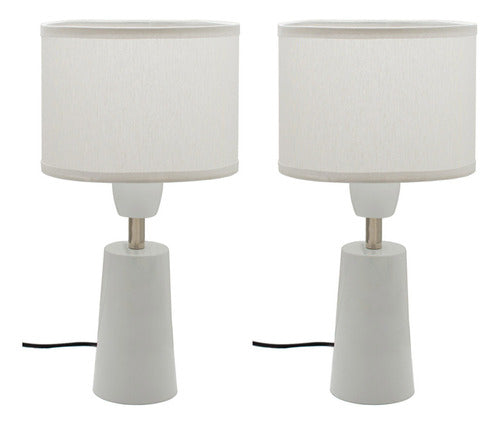 Set of 2 Conical Bedside Table Lamps LED Light Fabric Shade 0