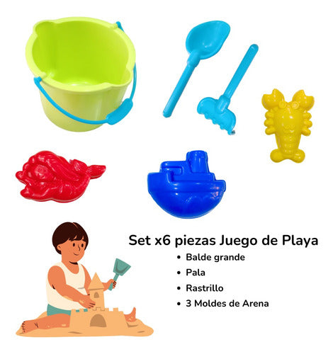 GALARIO PRODUCTOS 6pc Beach Sand Vacation Bucket Mold Rake Shovel Set for Kids 1