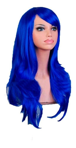 Peluca Azul Blue Simil Natural Cosplay Drag 65cm Larga 0