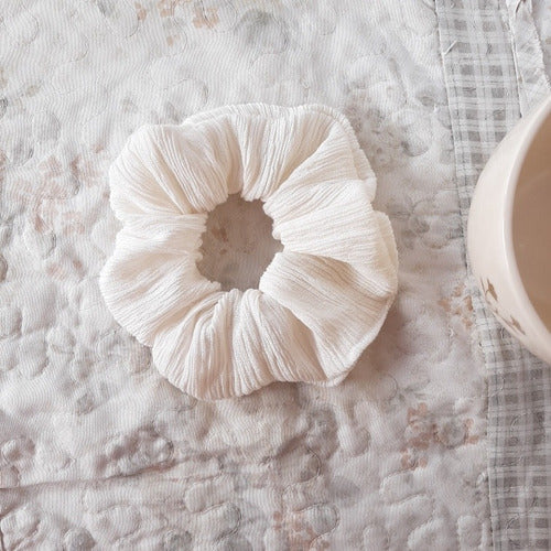 Combo Scrunchie Hair Tie XL White Bone x2 + Pink Flower Bun 1