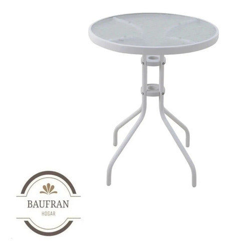 Outdoor Garden Balcony Round Glass and Iron Table 60cm 0