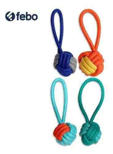 Febo Pet Toy with Knotted Ball in Green and Light Blue 1