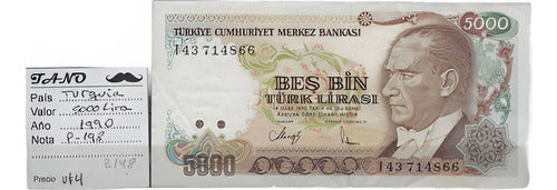 B148 Banknote Turkey 5000 Lira 1990 P-198 0