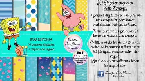 Papeles Fondos Digitales Bob Esponja Kit Imprimibles 1