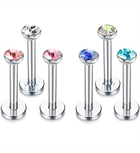 2 Piercing Labret Helix Strass Surgical Steel Chin Color 0