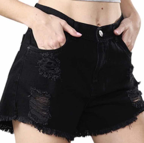 Go• By Loreley Perfect Fit Ripped Black Denim Shorts 2