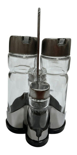 Generic Set of 4 Salt and Oil Shakers in Glass and Chrome 0