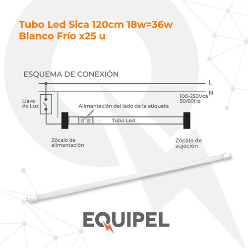 SICA LED Tube 120cm 18W=36W Cool/Neutral Pack of 25 2