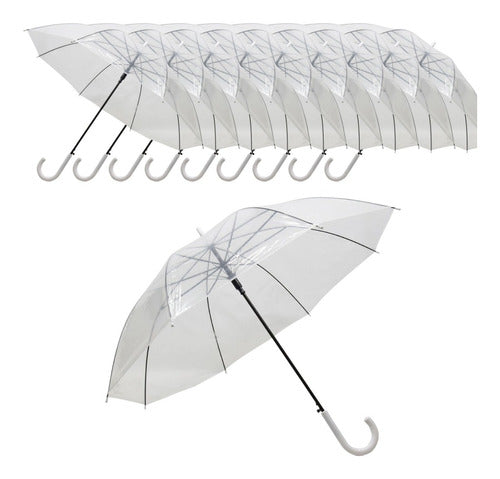 Kit 10 Guarda Chuva Transparente Atacado Sombrinhas Portaria 1