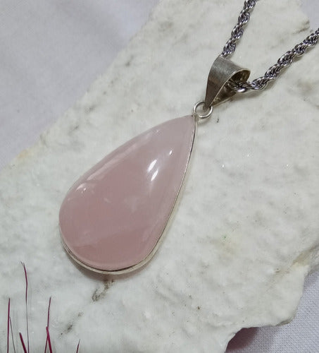 Dije De Piedra Natural De Cuarzo Rosa Pulido 4