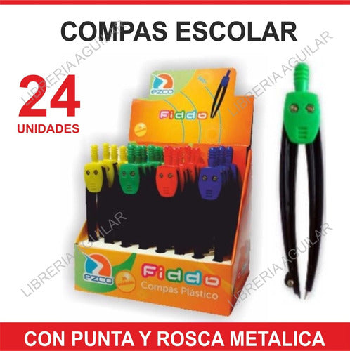 Promo X 24 Compás Escolar Ezco Ideal Para Set De Geometría 0