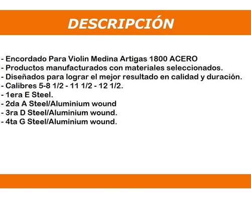 Medina Artigas 1800 Steel Violin Strings Set 1