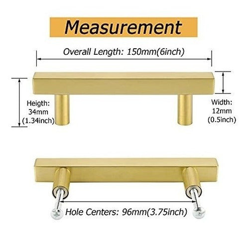 Goldenwarm Tiradores Barra Cuadrado Dorados 96 Cm Pack 10 1